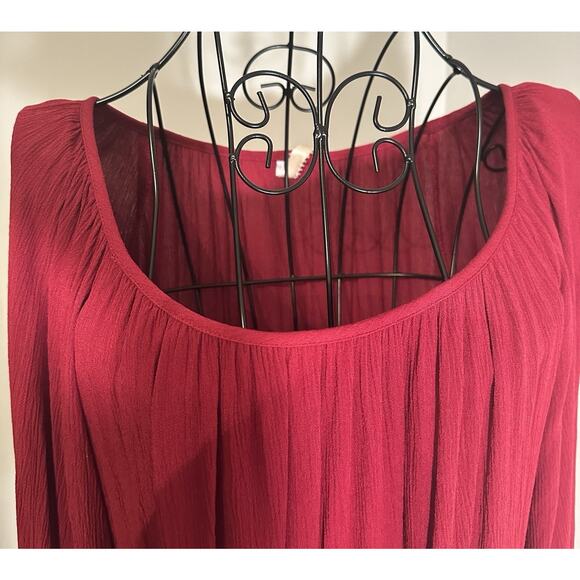 Uncle Frank Ivy Jane Red Rayon Crinkle Dress Size L Ruffle Bell Sleeve Peasant - Picture 2 of 10